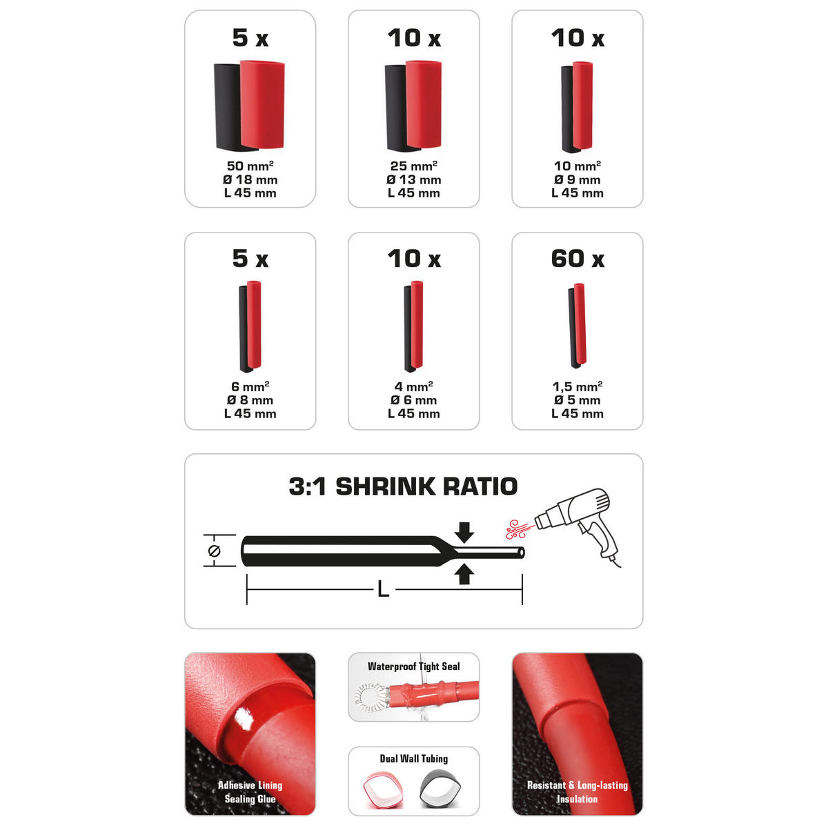 ESX DST200 – Krympslang med lim 1,5–50 mm² 200-pack - Bild 2